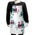 thumbnail image 1 of Nursery Kids Apron, Couples of Owls Sitting on Spring Branches Funny Cartoon Characters, Boys Girls Apron Bib with Adjustable Ties for Cooking Baking Painting, Turquoise Blue Pink, by Ambesonne, 1 of 2