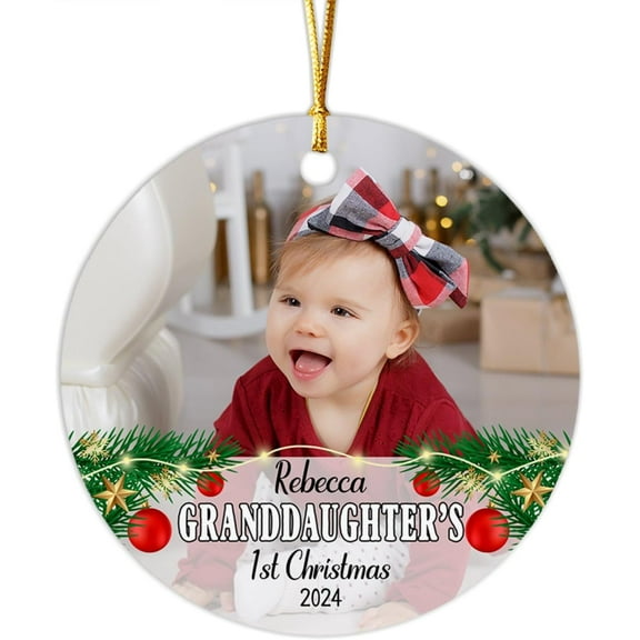 First Christmas 2025 Ornament for Granddaughter from Grandpa Grandma, Add Photo Granddaughter's 1st Christmas Ornament, Granddaughter Image Ornament Name Baby Announcement Ornament eTHxNI