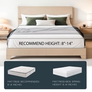 Einfach Queen Size Beige Fabric Upholstered Bed Frame with Adjustable Headboard, No Box Spring Needed, Low