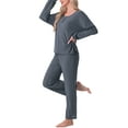 thumbnail image 4 of Conjunto de pijama para mujer INSPIRE CHIC, de punto waffle, de manga larga, 2 piezas, atuendo de sudadera, M Gris oscuro, 4 of 6