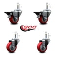 thumbnail image 2 of 3 Inch Red Poly Wheel Swivel 7/16 Inch Grip Ring Stem Caster Set 2 Brakes, 2 of 2
