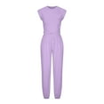 thumbnail image 4 of Scyoekwg Womens Casual 2 Piece Outfits Sleeveless Round Neck Tops Wide Leg Pants Casual Trendy Solid Color Loose Sweatsuits Sets Tracksuit (Purple,XXL), 4 of 6