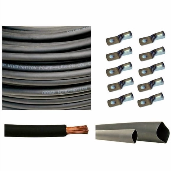 Wni 8 Awg 8 Gauge 10 Feet Black Battery Welding Pure Copper Ultra Flexible Cable + 5Pcs Of 5/16"" & 5Pcs 3/8"" Copper Cable Lug Terminal Connectors + 3 Feet Heat Shrink Tubing