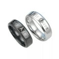 thumbnail image 3 of EOEMY Wedding Anniversary His Queen Her King Printed Style Titanium Steel Couple Ring-Black Her King-8, 3 of 9