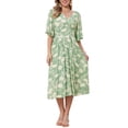 thumbnail image 2 of INSPIRE CHIC Floral Midi Dress for Women's Casual Summer Ruffle Sleeve V Neck A Line Beach Vacation Boho Dresses S Green, 2 of 4