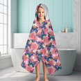 thumbnail image 6 of White Butterfly Red Blue Leaf Pattern Hooded Bath Towel，60"x35" for Ages 3 To 12 Kids, Quick Dry Lightweight Soft Microfiber Hood Beach Towel Cover Up for Kids, 6 of 7