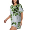 thumbnail image 2 of Fotbe Watercolor Green Leaves Print Pajama Set for Women 2 Piece Loungewear Short Sleeve Tops and Shorts Set Soft Sleepwear-Small, 2 of 7