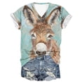 thumbnail image 2 of Fiudx Ofertas y Liquidaciones Moda Mujer Casual Cuello En V Blusa Sólida Manga Corta Camiseta Verano Tops, 2 of 3