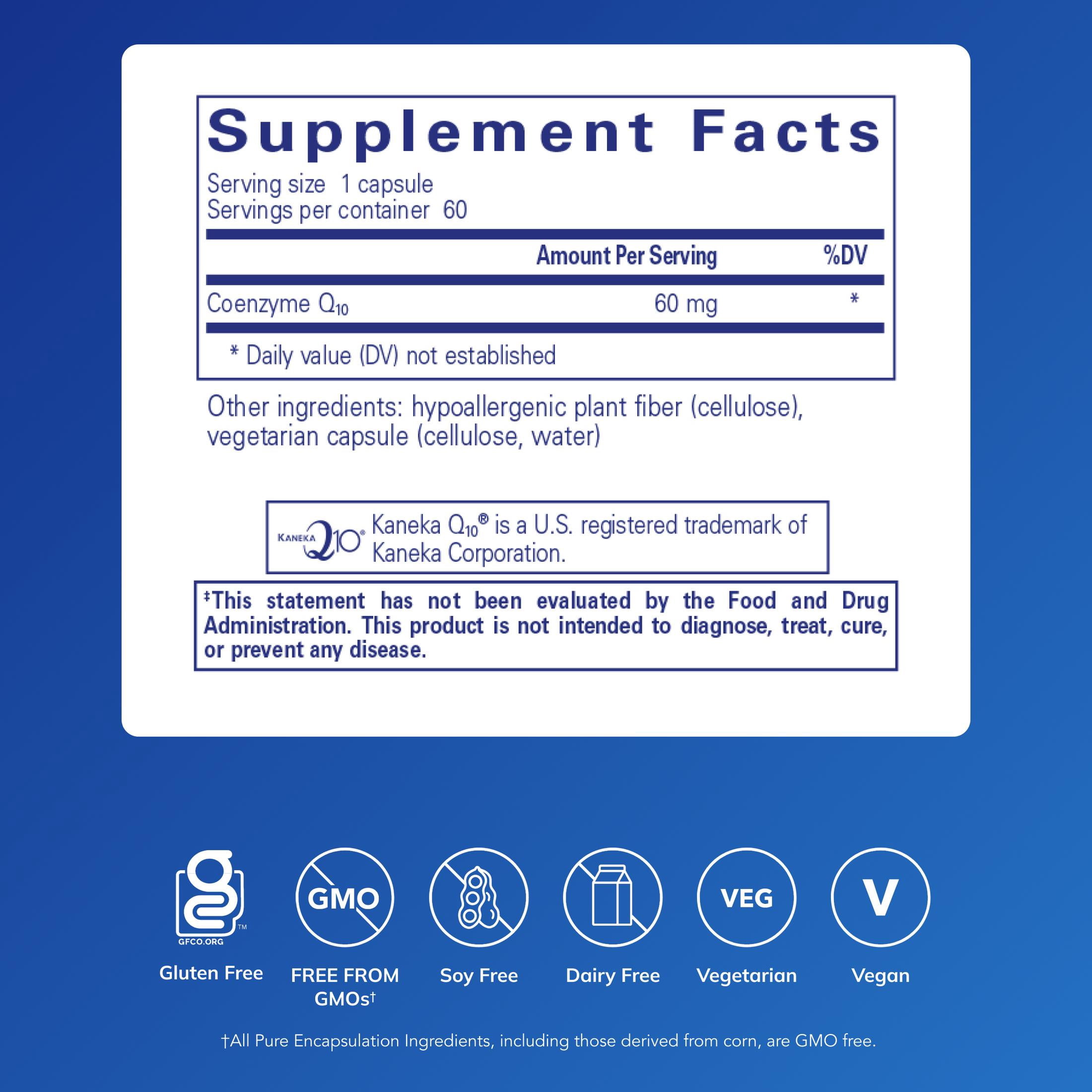 Pure Encapsulations CoQ10 60 mg | Coenzyme Q10 Supplement for Energy, Antioxidants, Brain and Cellular Health, Cognition, and Cardiovascular Support* | 60 Capsules