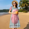 thumbnail image 4 of Honeii Adorable Pink Fluffy Birds Print Women’s Short Sleeve Dress, Comfortable Casual Dress, Soft Polyester Spandex Blend, Stylish Everyday Wear for Summer, Perfect for Travel and Vacation, 4 of 6