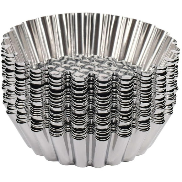 20PCS Stainless Steel Egg Tart Mold Round Shape Fluted Design Cupcake Baking Molds Reusable Metal M