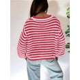 thumbnail image 5 of Women'S Vintage Striped Sweater Crew Neck Long Sleeve Cropped Color Block Casual Loose Knit Pullover Top Red S, 5 of 7