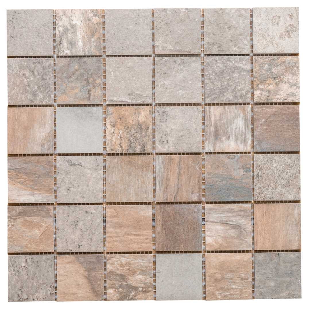 The Tile Life Wells Stone Slate 2" x 2" Multi Brown Porcelain Mosaic Tile, Case of 11