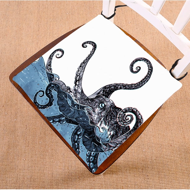 ABPHQTO Cojín de moda Octopus Cojín de asiento Cojín de asiento Cojín de suelo Cojín de suelo con memoria transpirable Cojín interior y lazos Impresión a dos lados 45x45 cm ABPHQTO Chair-SL-79-18x18