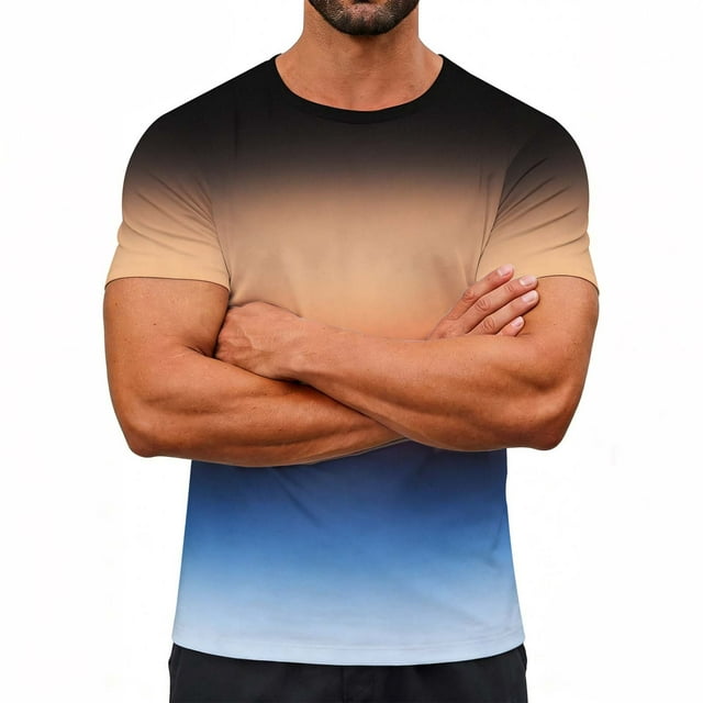 Ceisia Men's Slim Fit Rainbow Sunset Gradient Print Crew Neck T-Shirts, Breathable Stretch Casual Sports Tops Gifts
