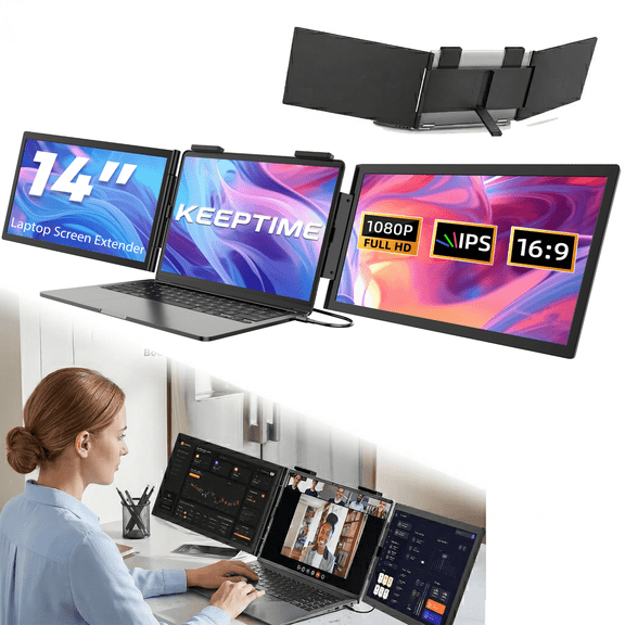 Dual Laptop Screen Extender, 14 Inch FHD 1080P IPS Portable Monitor for 13 to 16.5-Inch Displays, USB-C Plug and Play, Compatible with Windows/Mac/Android/Switch/PS5/Xbox