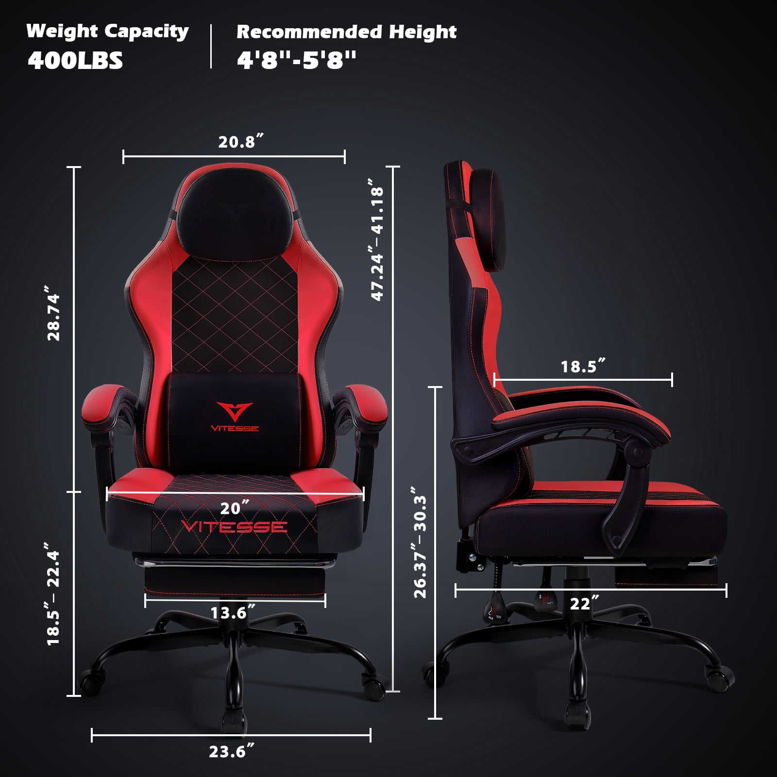 Waleaf Ergonomic Adult Gamer Chair, 330 lb Computer Chair, Racing Gaming Office Chair, Gamer Height Adjustable Swivel Chair with Lumbar Support and Headrest