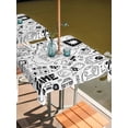 thumbnail image 2 of Square Outdoor Tablecloth with Umbrella Hole Black White Video Game Outside Table Cloth Waterproof Patio Table Cover Console Computer Gaming Sketch Style Zipper Tablecloths for Picnic 54x54 Inch, 2 of 8