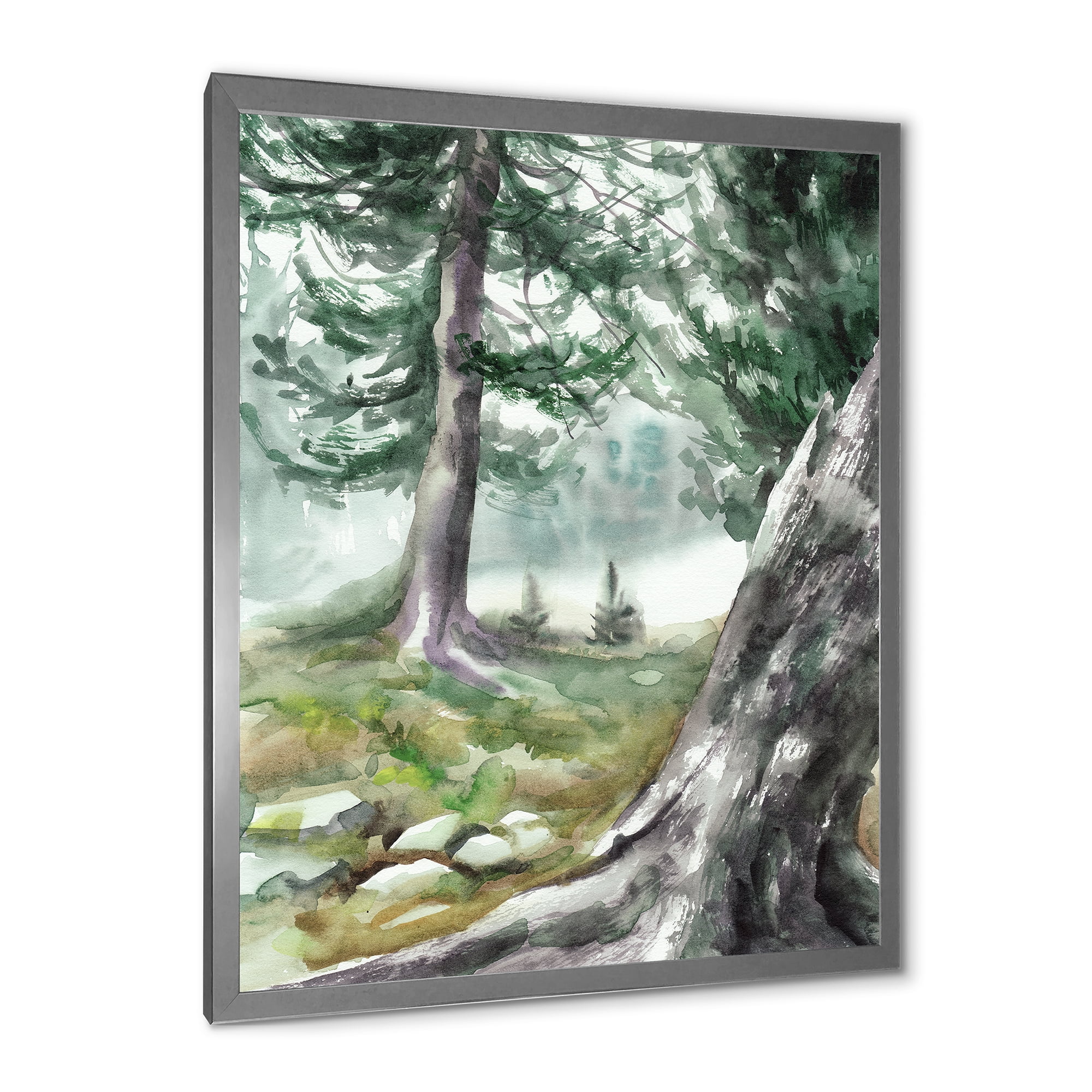 Designart 'Pine Forest In The Early Morning Glow' Lake House Framed Art Print