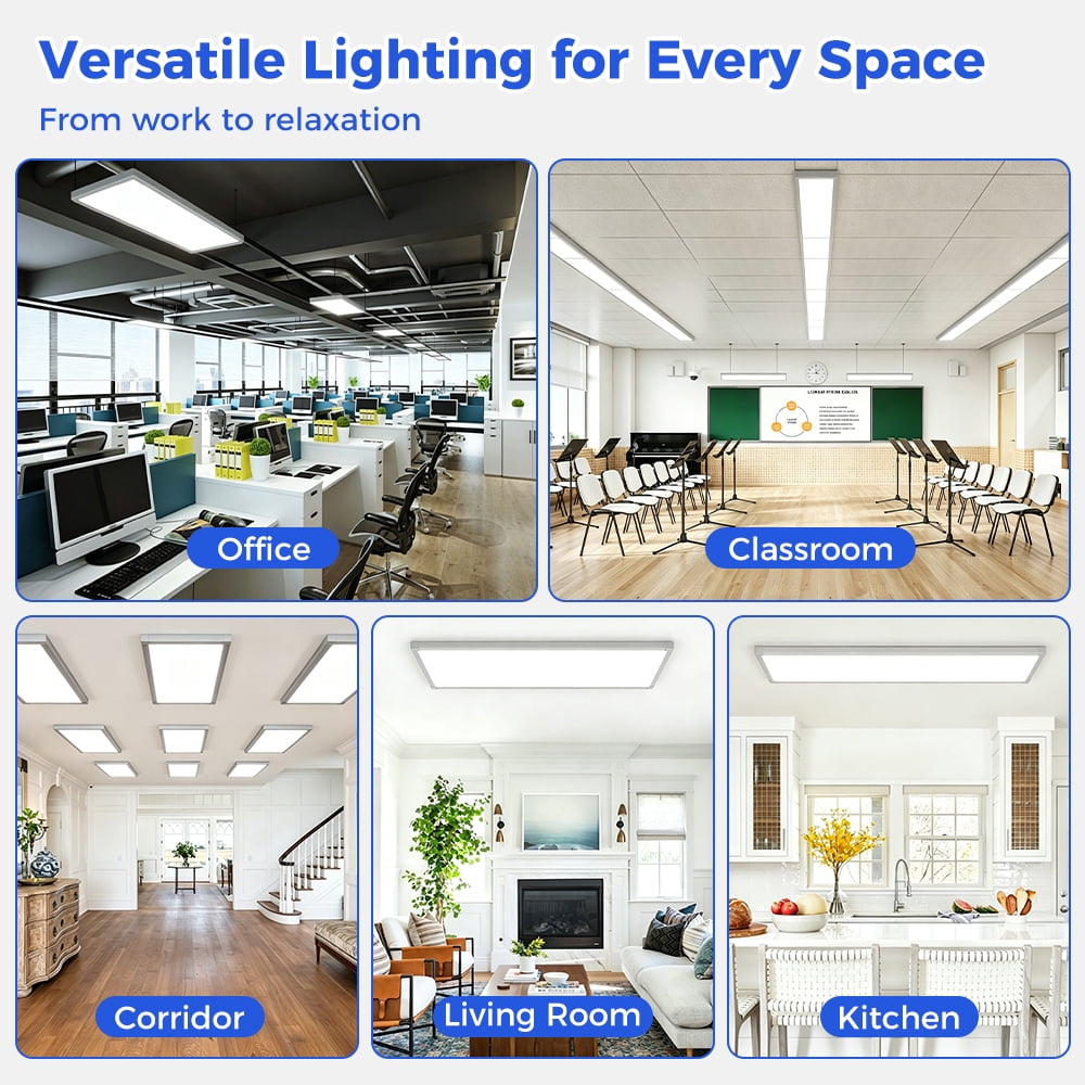 2 Pack 1x4 LED Flat Panel Light – 5500LM Ultra-Bright, Dimmable 30-50W, 3000K-6500K Adjustable, 0-10V Dimming, Slim Surface Mount Ceiling Light for Office, Home, Garage
