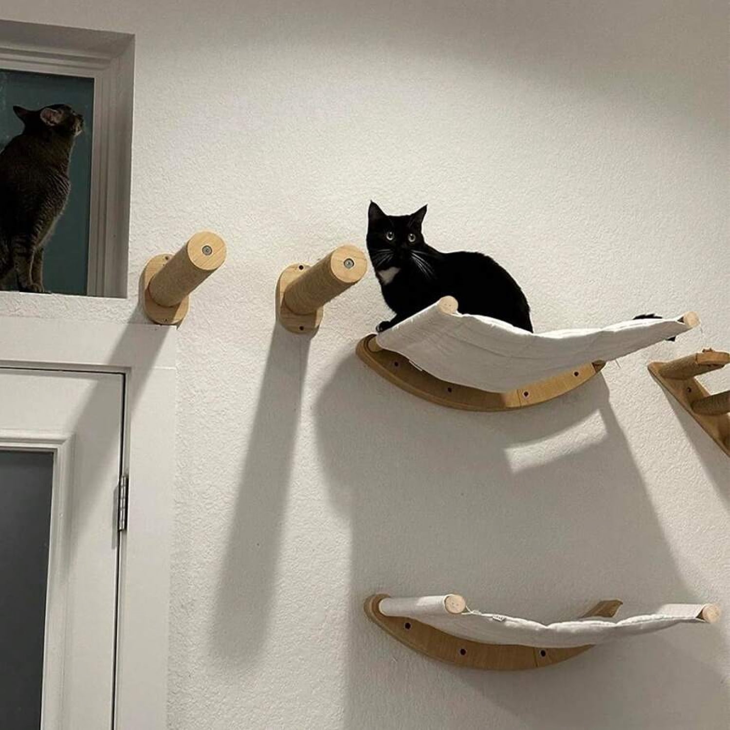 2pcs Wooden Cat Hammocks And Perches, Stable Cat Wall Shelf For Playing