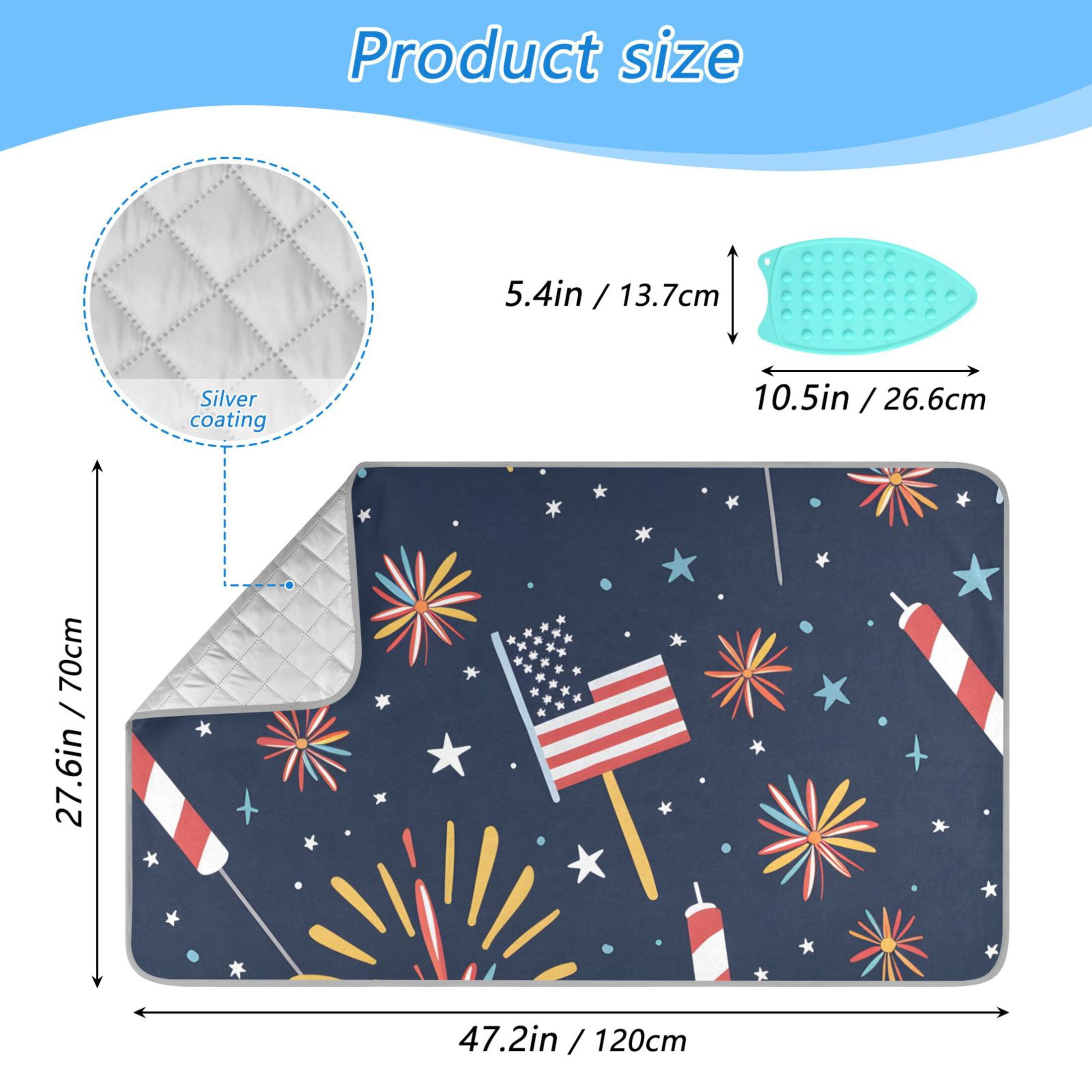 National Flags Fireworks Stars Ironing Mat Blanket Portable Travel Ironing Pad Heat Resistant Pad 47.2" x 27.6”