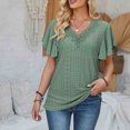 thumbnail image 2 of FAIWAD Womens Summer Tops Lace Crochet V Neck Short Sleeve Hollow Out Shirt Casual Ruffle Sleeve Tunic Tops, 2 of 5