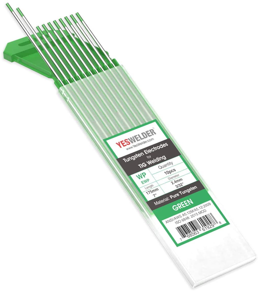 TIG Welding Tungsten Electrode Pure Tungsten 3/32" x 7" (Green, EWP) 10