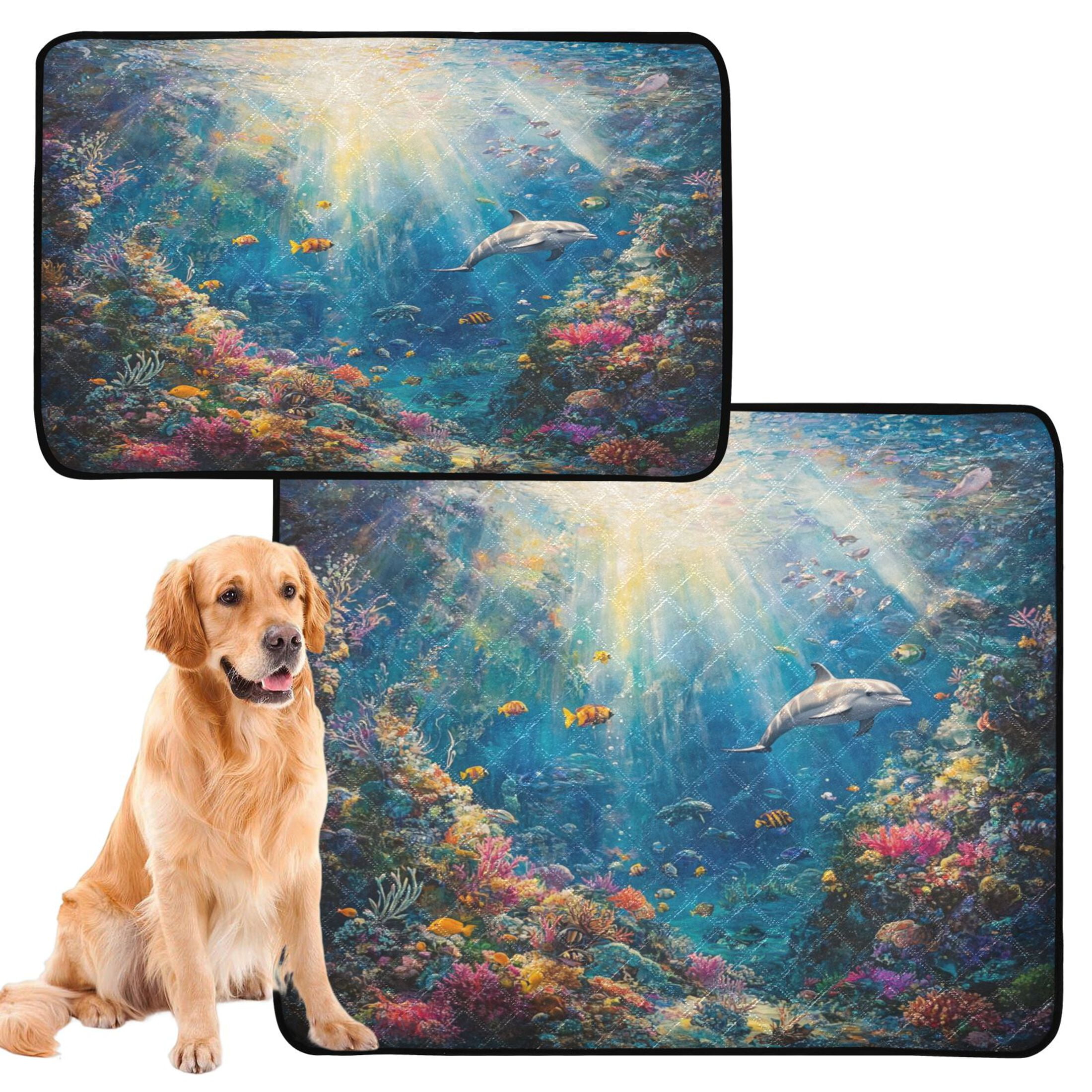 Qxltty Underwater World Cat litter Pads Pet Set of 3 Diaper Mats Center Anti-leakage Layer Absorbent Soft and Comfortable