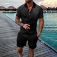thumbnail image 2 of Vedolay Two Piece Short Set For Men Men's 2 Piece Outfits Color Block Short Sleeve T Shirt and Shorts Set,Black L, 2 of 3