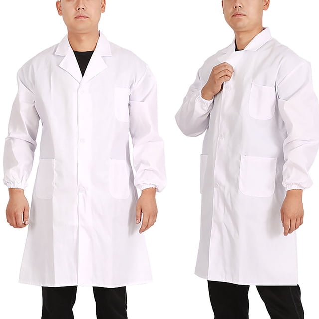 Bata de Laboratorio ANGGREK Puños Elásticos Lavables Algodón Hospital Bata Blanca Manga Larga Caja Fuerte Suave para Salón de Belleza