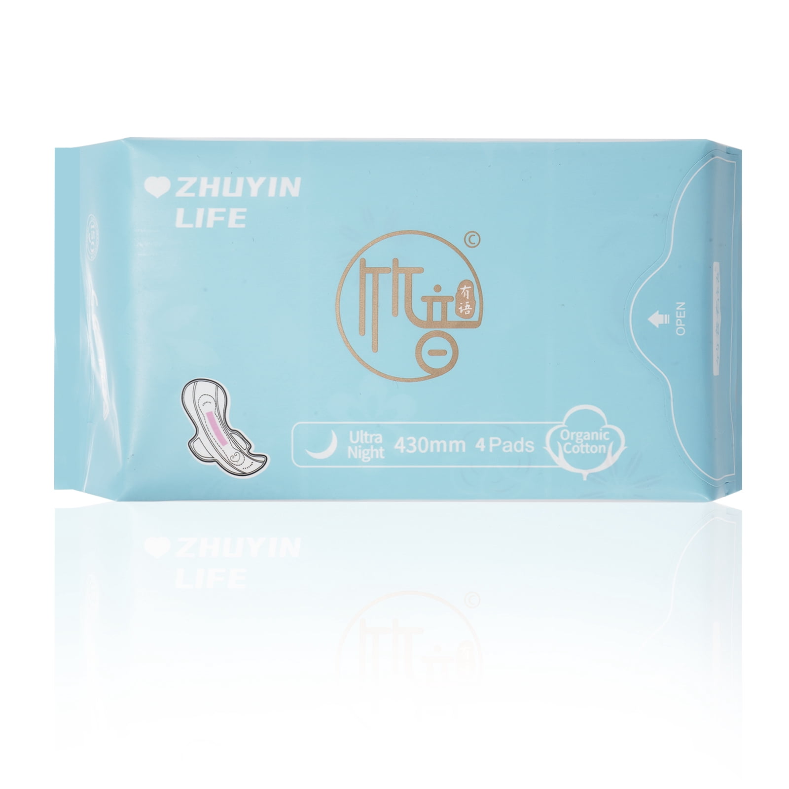 10 Packs/40 Counts Zhuyin Ultra Long Night Pads, Organic Cotton Super Absorbency with Wings for 430mm Night Pads, Unscented, for Extremely Heavy Flow Feminine Pads Bundle
