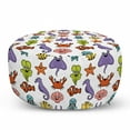 thumbnail image 1 of Underwater Pouf Cover with Zipper, Cartoon Drawn Colorful Sea Ocean Fish Jellyfish Shell Crab Faces, Soft Decorative Fabric Unstuffed Case, 30" W X 17.3" L, White Multicolor, by Ambesonne, 1 of 5