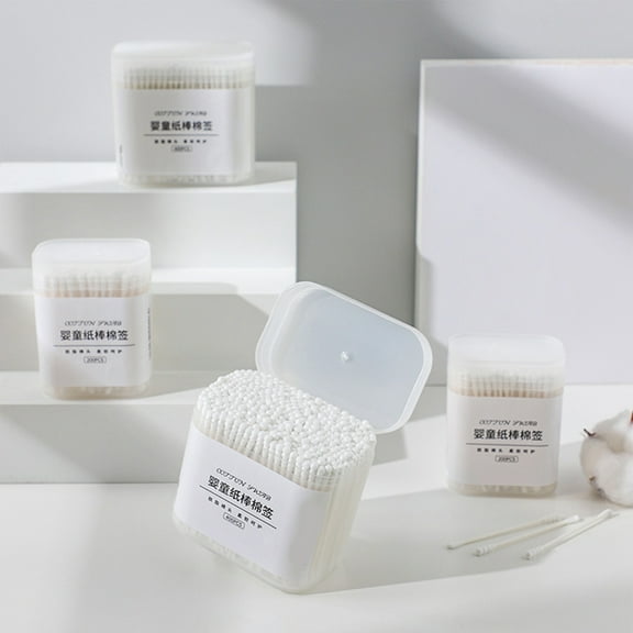 Visland 200Pcs/400Pcs Multifunctional Cotton Swab Good Adsorption Not Easy to Fall Off Eco-friendly Dual-head Cotton Buds for Home