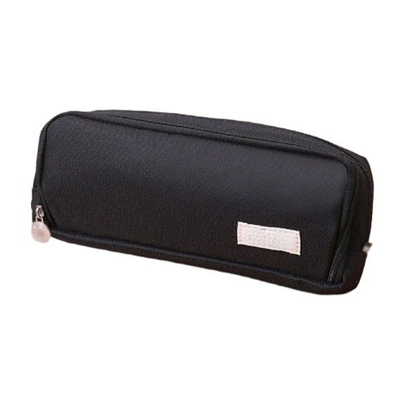 Black Pencil Case Large Capacity, Multi-Compartment Oxford Cloth Stationery Storage Bag with Zipper, Small Pen Pouch for Students Office, 9x3.4x3.5 Inch