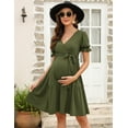 thumbnail image 3 of Yesfashion Wholesale Women's V Neck Short Sleeves Pregnancy Casual Tie High Waist a Line Solid Color Midi Dress, 3 of 8