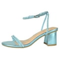 thumbnail image 2 of Top Moda Shoes Women Block Short Heels Open Toe Ankle Strap Bling Rhinestone CITY-1 Turquoise Blue Metallic 10, 2 of 3