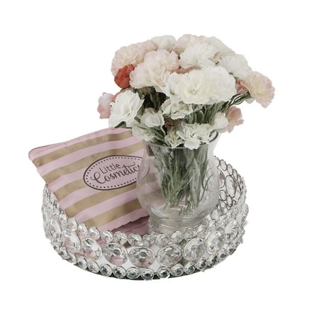 Large Perfume Tray Mind Reader Large Round Crystal Mirror Tray, Jewelry and Cosmetic Organizer, Crystal Storage Tray, Decorative Perfume Tray, Silver ()