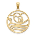 thumbnail image 4 of 14k Yellow Gold, White Rhodium Polished Finish Sun, Hearts ,Water in Circle Design Charm Pendant, 4 of 4