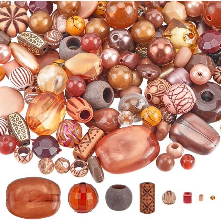 100G Dark Orange Bead Acrylic Assorted Beads Plastic Round Flat Cube Barrel Small Smooth Hole Spacer Loose Beads for DIY Bracelets Necklaces Phone Chain Jewelry Making Crafting Accessories DIY