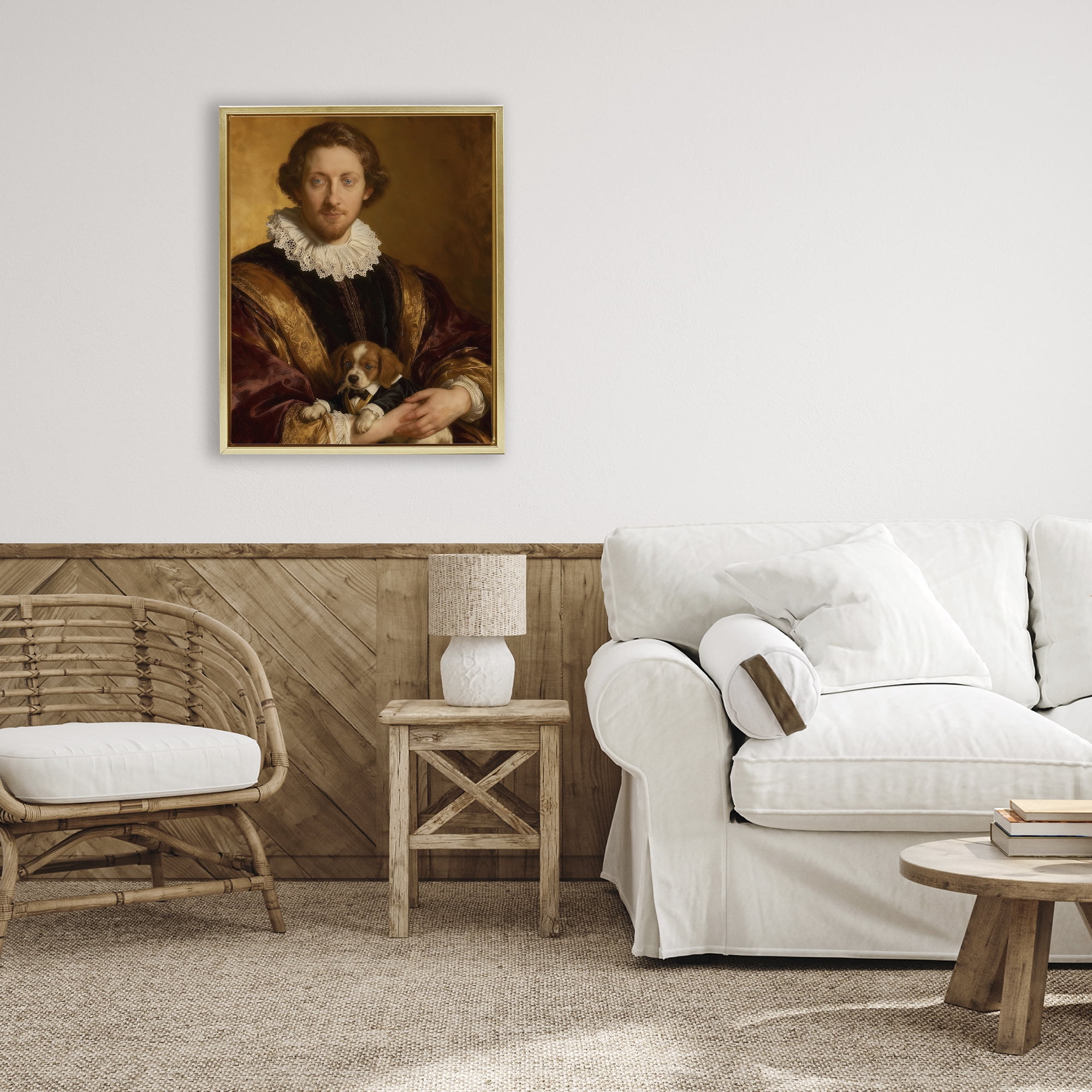 Stupell Industries Renaissance Noble with Loyal Companion Gold Framed Floater Canvas Wall Art, design by CAD Designs
