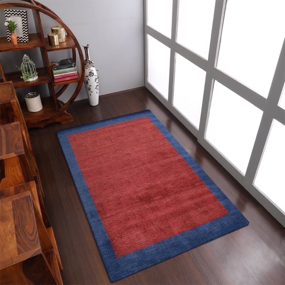 Rugsotic Carpets Handmade Rugs Hand Knotted Loom Rectangle 5'x8' Red Blue Wool for Indoor Use