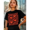 thumbnail image 6 of Women's T-Shirt Red Love Abstract Stripe Minimalist Art Short Sleeve Casual Tee Classic Crew Neck T Shirt for Women Black, XL, 6 of 7