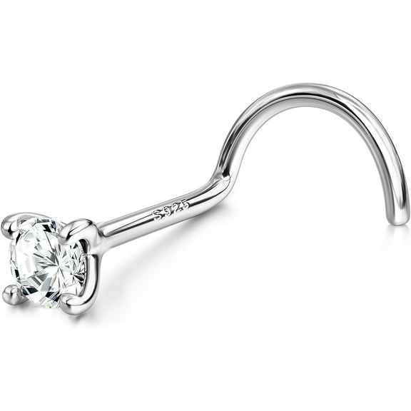 925 Sterling Silver Nose Studs, 18G 20G Corkscrew Nose Ring, Simulated Diamond CZ Hypoallergenic Nose Piercings for Women Men 1.5 2 3MM 20g(0.8mm)/2mm CZ {件数}