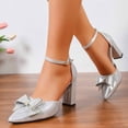 thumbnail image 4 of Miluxas Women's Elegant Bowknot High Heel Shoes, Stylish Pointed Toe Heels for Party, Daily Clothing Decor for Women & Girls Silver 9(42), 4 of 9