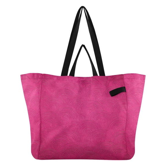Hot Pink Background with Waves Foldable Canvas Tote Bags Reusable Grocery Bags Laundry Bags Beach Bag 32L