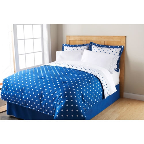 Mainstays Dot Bed in a Bag Bedding Set, Blue Eclipse