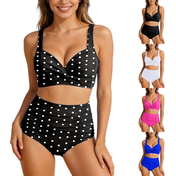HVOBTTY Summer Women's 2 Piece Bikini Swimsuit Set High Waist Stretch Casual Structure for Border Beach Daily Outfit