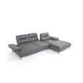 thumbnail image 3 of Ruslan Sectional, Right Chaise when Facing in Light Gray Nubuck Leather, Slide out Backrest and Armrest, Three Woven Linen Pillows Included, Nickel Chrome Coated and Polished Legs., 3 of 5