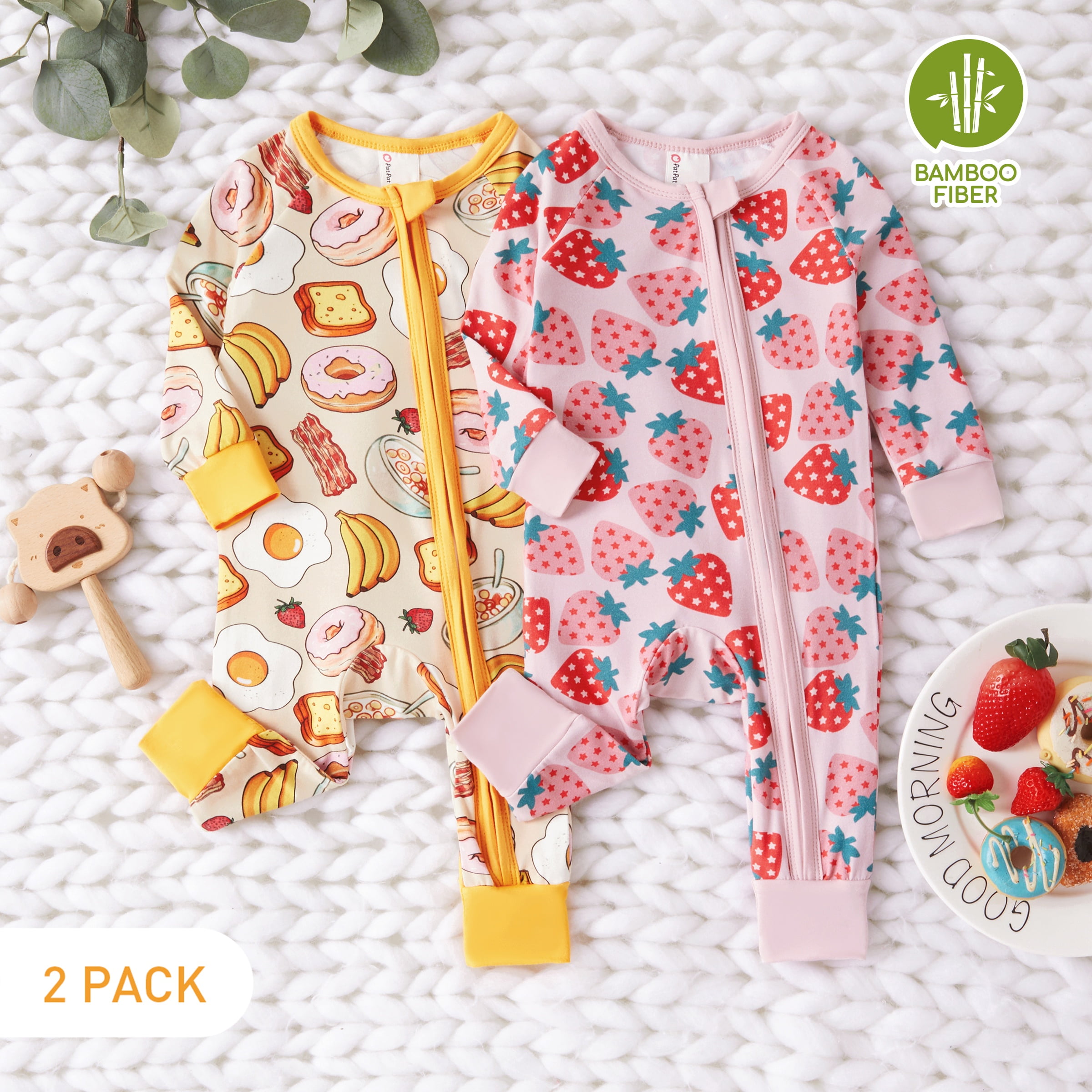 PatPat Baby Clothes Viscose from Bamboo Snug Fit Footless Zip Baby Pajamas Bodysuits Baby Girl Gifts for Baby Shower & Photos 2Pack,18-24 Months